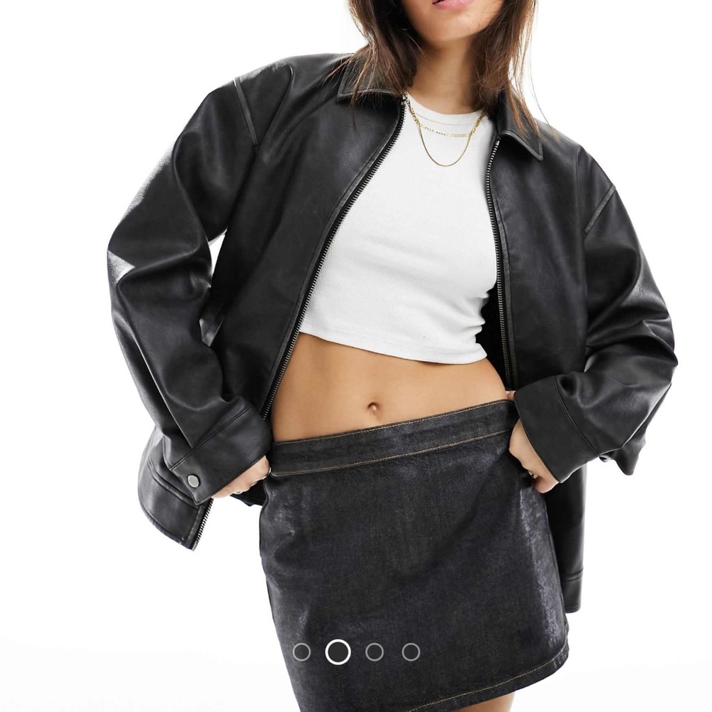 Miss Selfridges washed faux leather bomber jacket size M